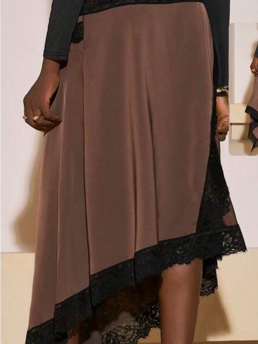 Brown Lace-Trim Asymmetric Women’s Skirt - Picture 2 of 2